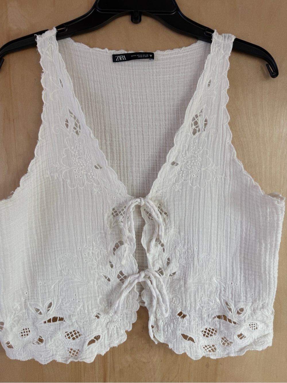 Zara Embroidered Openwork Gauze Tie-Front Vest Top: M - Picture 3 of 11